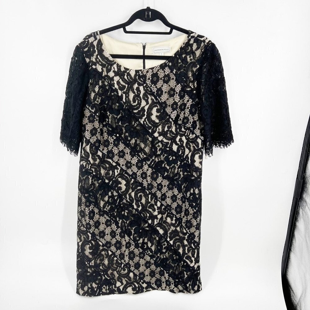 ✅ Katherine Kelly Black Lace‎ Knee Length dress Size 14 Wedding Formal